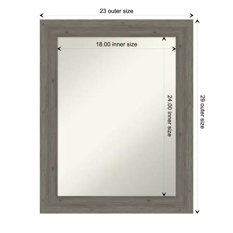 Amanti Art Miroir mural de salle de bain en bois gris Fencepost, étroit, non biseauté, 28,5 x 22,5 po