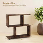 Costway Lot de 2 bibliothèques à 2 étages, présentoir autoportant en bois en forme de S, étagère de rangement Noir/Marron