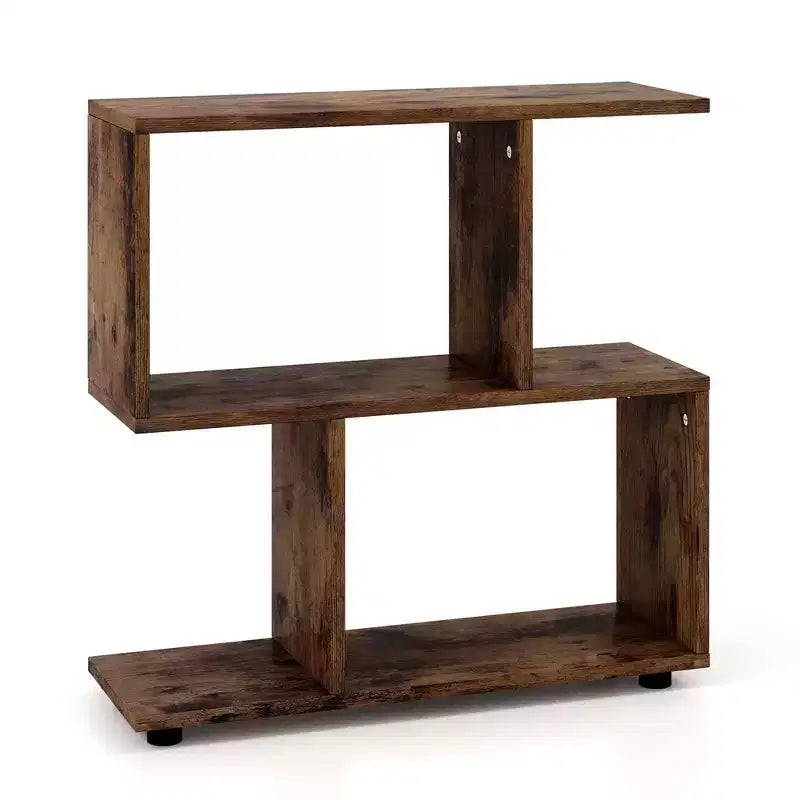 Costway Lot de 2 bibliothèques à 2 étages, présentoir autoportant en bois en forme de S, étagère de rangement Noir/Marron