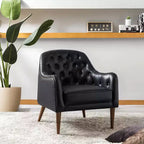 Fauteuil crapaud d'appoint Justo 28,5 po de large en cuir véritable capitonné avec pieds en bois massif pour salon | ART OF LIVING DESIGNS