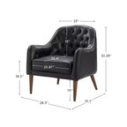 Fauteuil crapaud d'appoint Justo 28,5 po de large en cuir véritable capitonné avec pieds en bois massif pour salon | ART OF LIVING DESIGNS