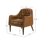 Fauteuil crapaud d'appoint Justo 28,5 po de large en cuir véritable capitonné avec pieds en bois massif pour salon | ART OF LIVING DESIGNS