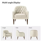 Fauteuil crapaud d'appoint Justo 28,5 po de large en cuir véritable capitonné avec pieds en bois massif pour salon | ART OF LIVING DESIGNS