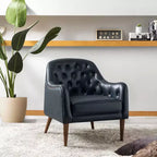 Fauteuil crapaud d'appoint Justo 28,5 po de large en cuir véritable capitonné avec pieds en bois massif pour salon | ART OF LIVING DESIGNS