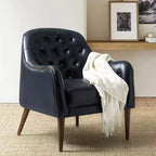 Fauteuil crapaud d'appoint Justo 28,5 po de large en cuir véritable capitonné avec pieds en bois massif pour salon | ART OF LIVING DESIGNS