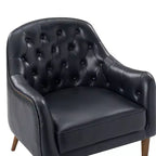 Fauteuil crapaud d'appoint Justo 28,5 po de large en cuir véritable capitonné avec pieds en bois massif pour salon | ART OF LIVING DESIGNS