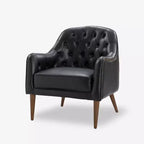 Fauteuil crapaud d'appoint Justo 28,5 po de large en cuir véritable capitonné avec pieds en bois massif pour salon | ART OF LIVING DESIGNS
