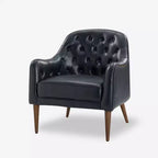 Fauteuil crapaud d'appoint Justo 28,5 po de large en cuir véritable capitonné avec pieds en bois massif pour salon | ART OF LIVING DESIGNS
