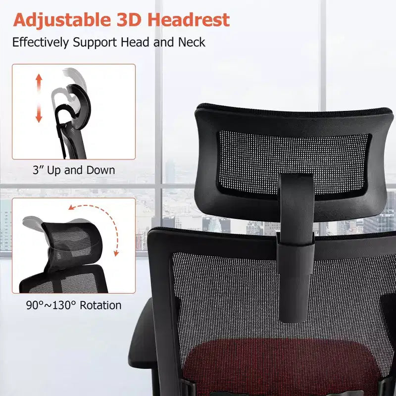Costway Chaise de bureau en maille grand format Chaise de direction ergonomique réglable en hauteur 180 kg
