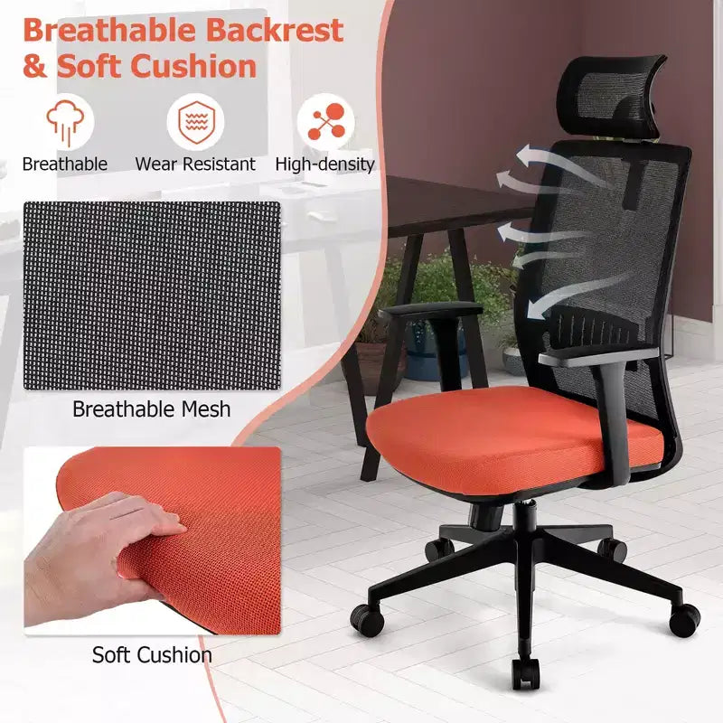 Costway Chaise de bureau en maille grand format Chaise de direction ergonomique réglable en hauteur 180 kg