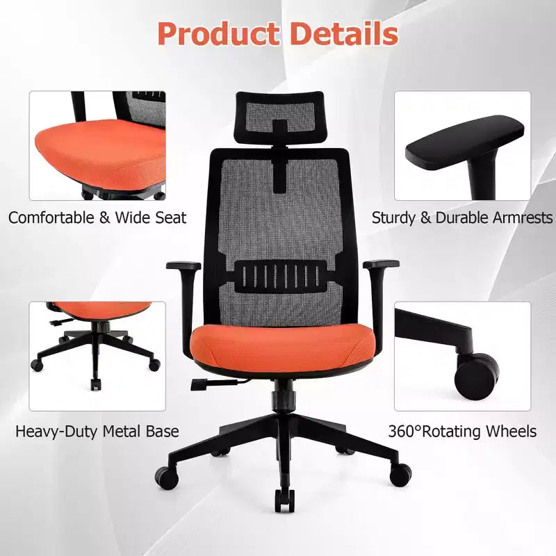 Costway Chaise de bureau en maille grand format Chaise de direction ergonomique réglable en hauteur 180 kg