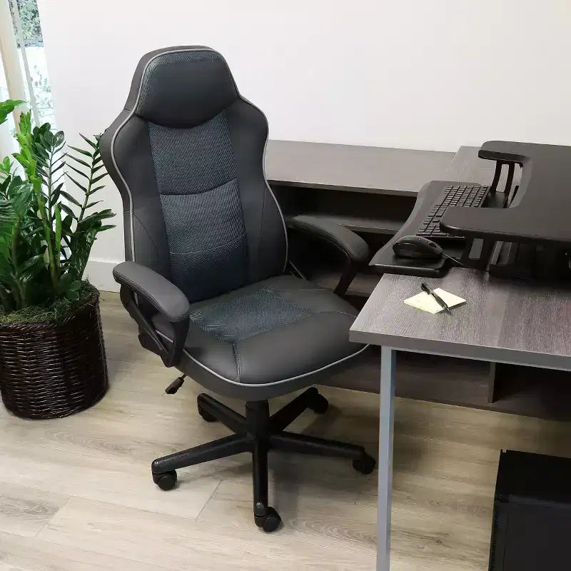 Fauteuil de bureau Elama en similicuir anthracite, dossier haut et réglable