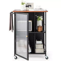 Costway Mobile Serving Cart Metal Kitchen Trolley w/Transparent Single Door Cabinet