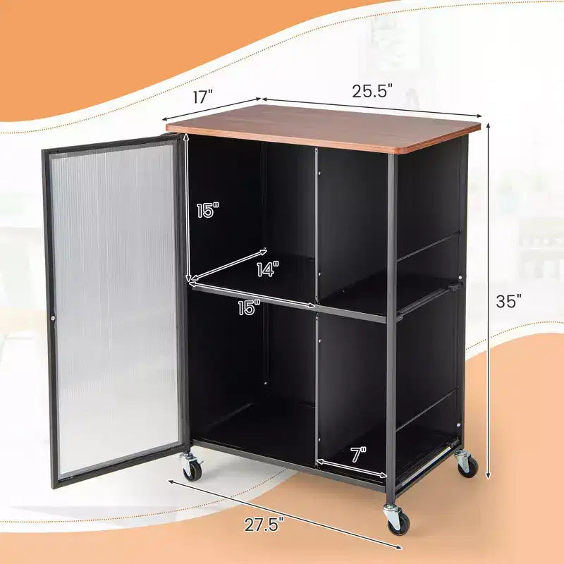 Chariot de service mobile Costway, desserte de cuisine en métal avec armoire à porte simple transparente