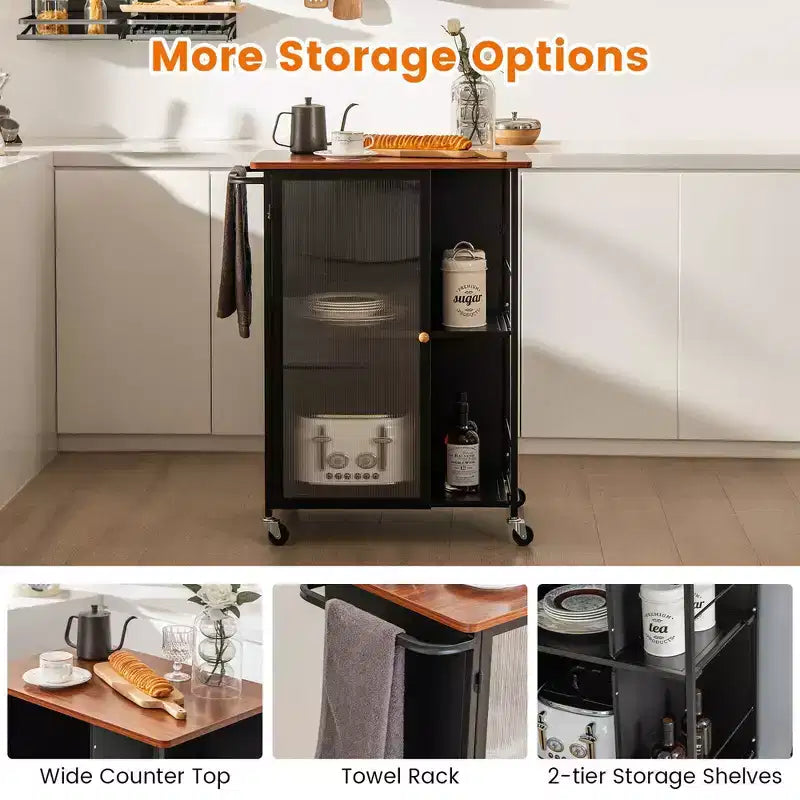 Chariot de service mobile Costway, desserte de cuisine en métal avec armoire à porte simple transparente