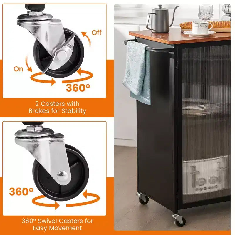 Chariot de service mobile Costway, desserte de cuisine en métal avec armoire à porte simple transparente