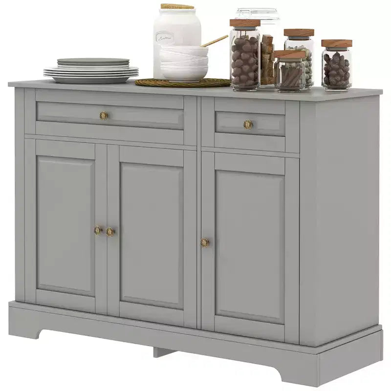 HOMCOM Buffet de service, Meuble de cuisine moderne avec 2 tiroirs et étagères réglables, Meuble de bar à café pour salon