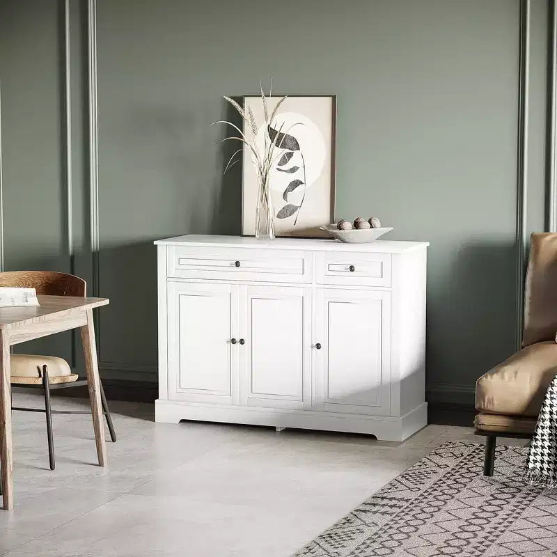 HOMCOM Buffet de service, Meuble de cuisine moderne avec 2 tiroirs et étagères réglables, Meuble de bar à café pour salon