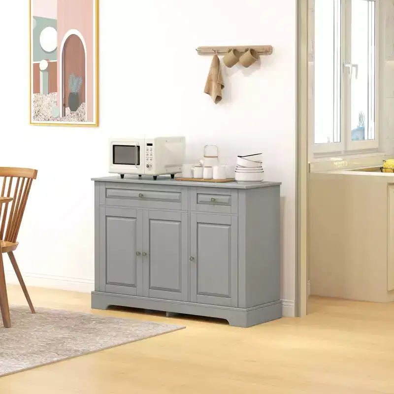 HOMCOM Buffet de service, Meuble de cuisine moderne avec 2 tiroirs et étagères réglables, Meuble de bar à café pour salon
