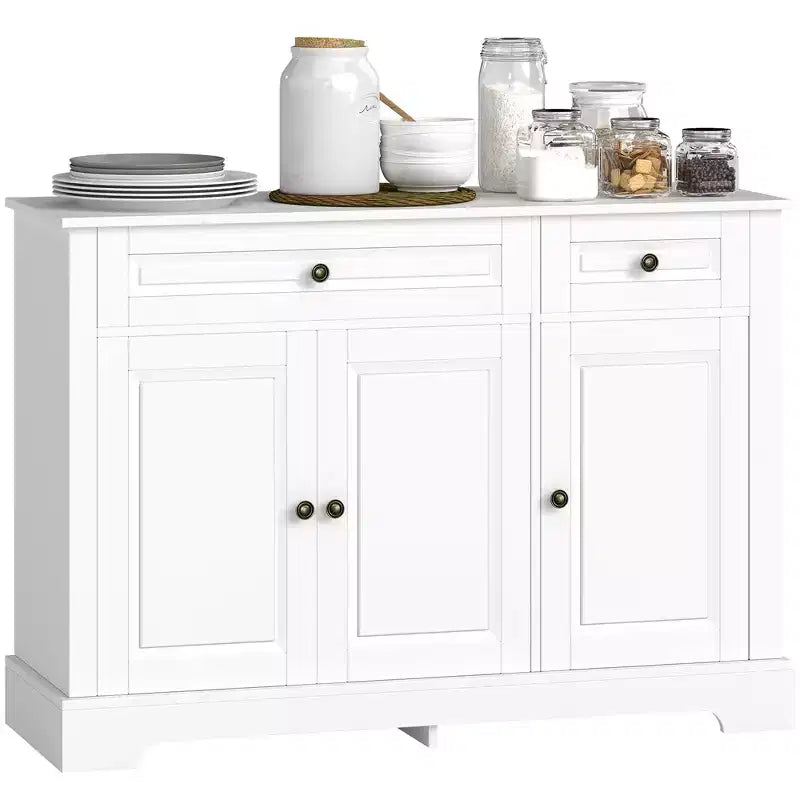 HOMCOM Buffet de service, Meuble de cuisine moderne avec 2 tiroirs et étagères réglables, Meuble de bar à café pour salon