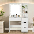Coiffeuse avec tiroirs, coiffeuse blanche avec miroir et lumières 12 LED en 3 couleurs