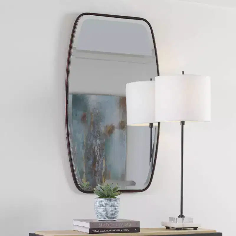 Miroir mural rectangulaire de vanité Uttermost avec cadre moderne biseauté bronze foncé 21 1/4 po de large pour salle de bain, chambre à coucher, salon