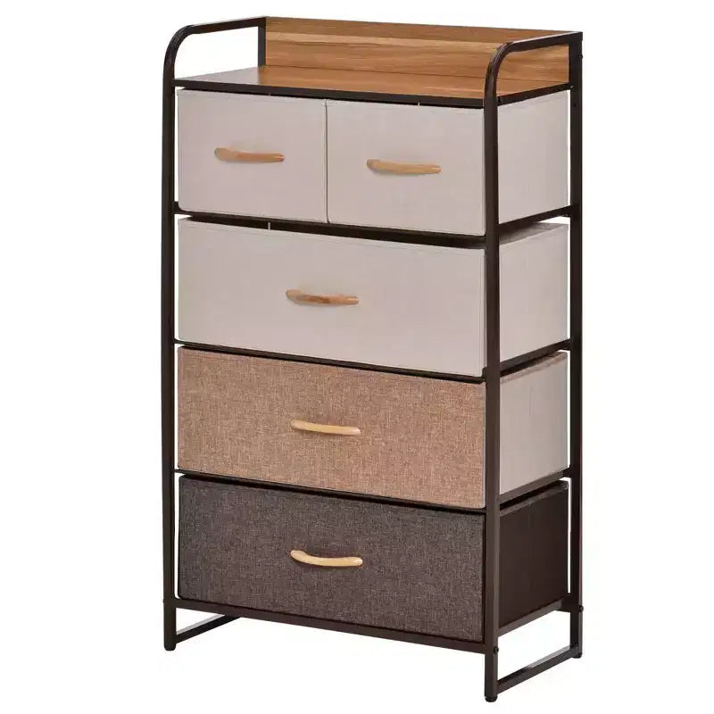 HOMCOM Commode en tissu à 5 tiroirs, tour de rangement à 4 niveaux avec cadre en acier pour couloir, chambre et placard