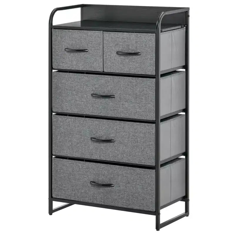 HOMCOM Commode en tissu à 5 tiroirs, tour de rangement à 4 niveaux avec cadre en acier pour couloir, chambre et placard