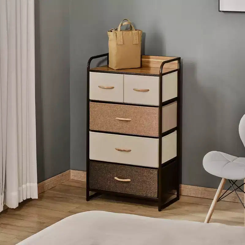 HOMCOM Commode en tissu à 5 tiroirs, tour de rangement à 4 niveaux avec cadre en acier pour couloir, chambre et placard