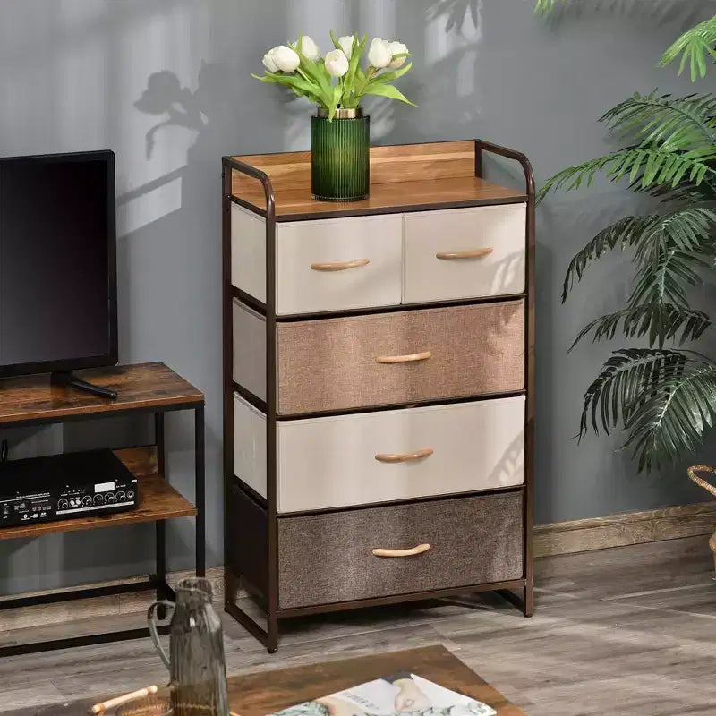 HOMCOM Commode en tissu à 5 tiroirs, tour de rangement à 4 niveaux avec cadre en acier pour couloir, chambre et placard