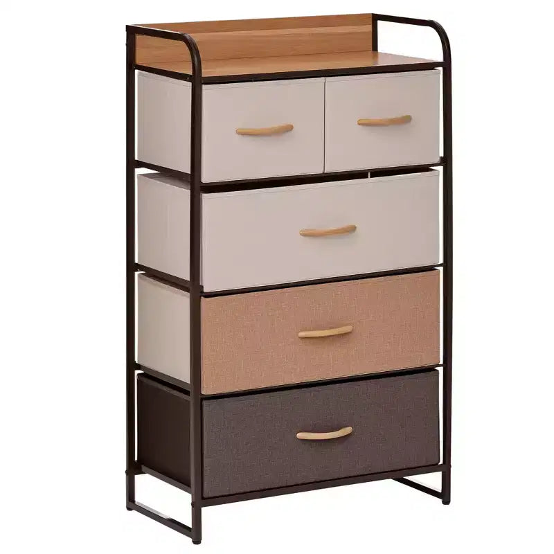 HOMCOM Commode en tissu à 5 tiroirs, tour de rangement à 4 niveaux avec cadre en acier pour couloir, chambre et placard