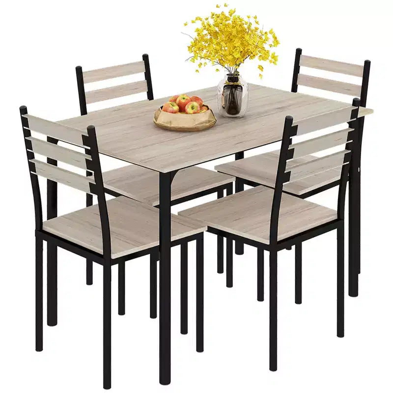 HOMCOM Ensemble table de salle à manger/cuisine de style moderne 5 pièces, 1 table et 4 chaises avec pieds en métal, convient pour l'extérieur