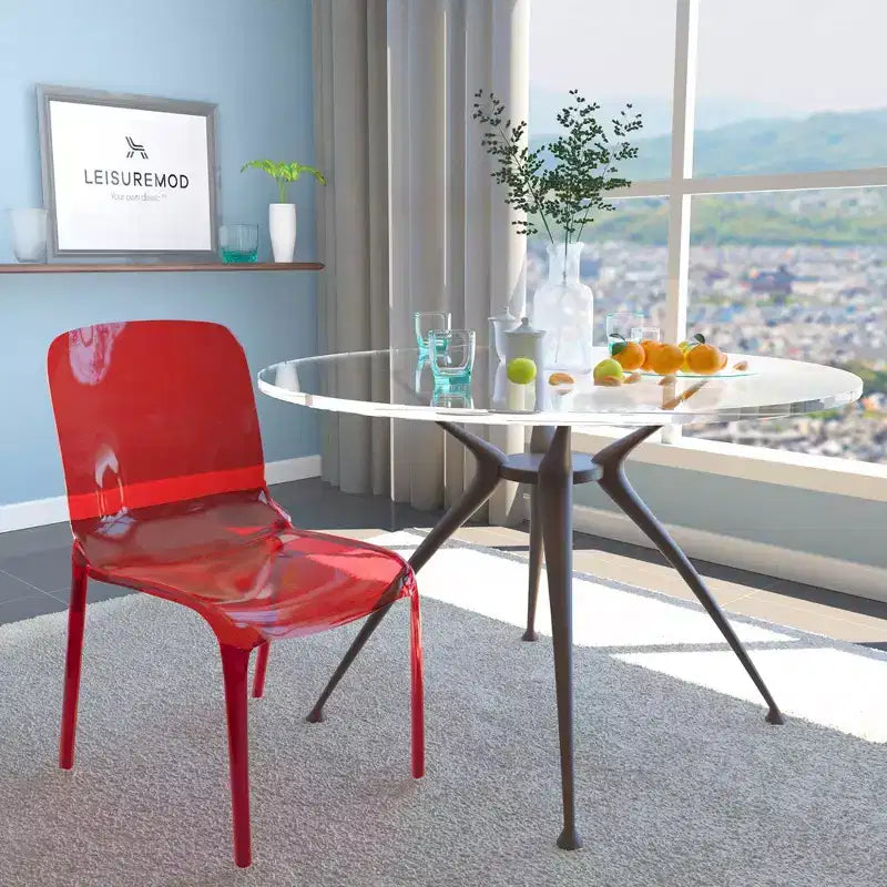 Chaise de salle à manger LeisureMod Murray en acrylique avec bord cascade et siège moulé élégant, style moderne pour cuisine, salle à manger, bureau, salon ou café