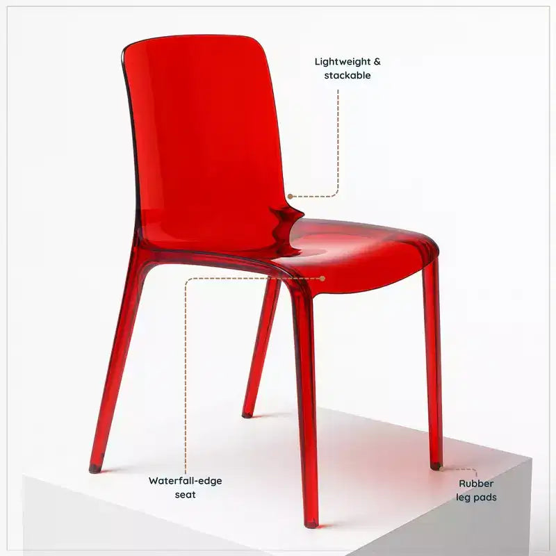 Chaise de salle à manger LeisureMod Murray en acrylique avec bord cascade et siège moulé élégant, style moderne pour cuisine, salle à manger, bureau, salon ou café