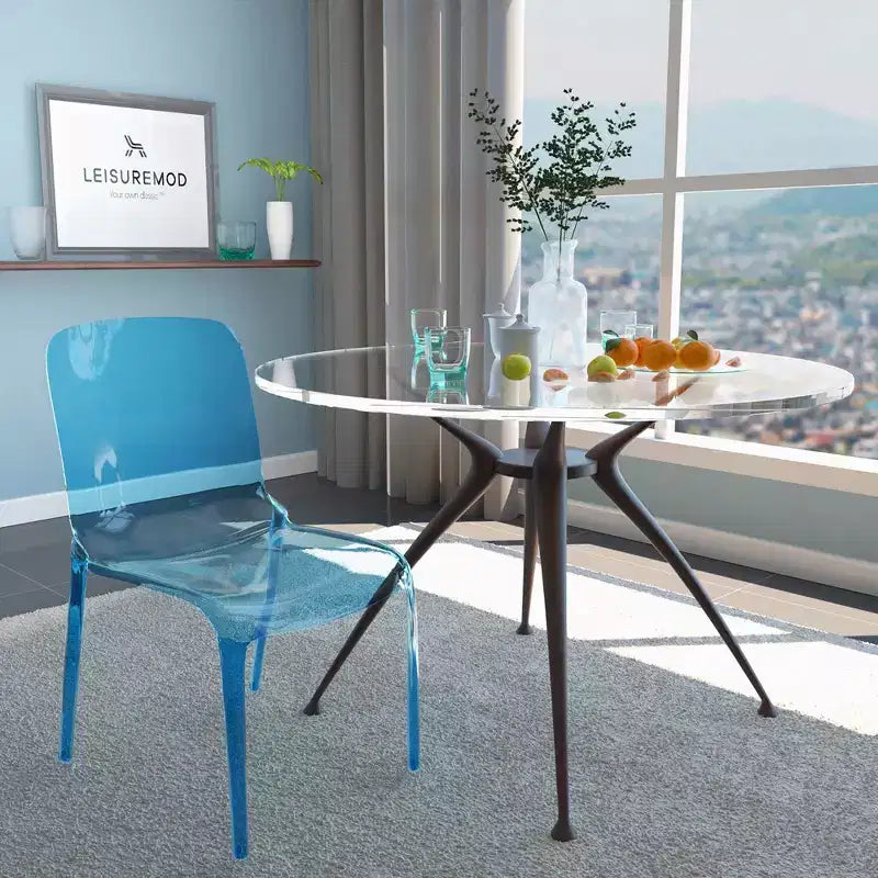 Chaise de salle à manger LeisureMod Murray en acrylique avec bord cascade et siège moulé élégant, style moderne pour cuisine, salle à manger, bureau, salon ou café