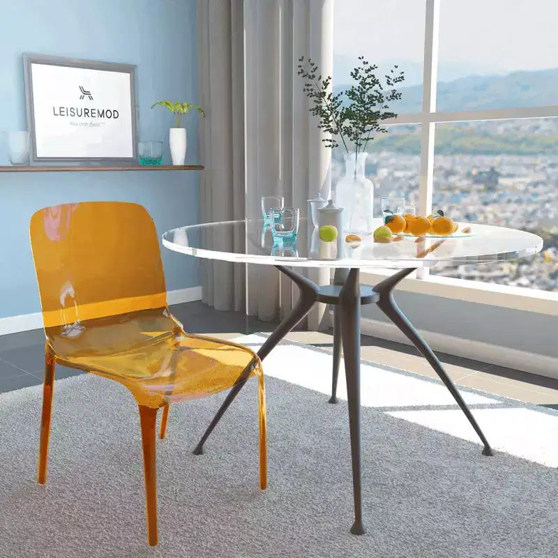 Chaise de salle à manger LeisureMod Murray en acrylique avec bord cascade et siège moulé élégant, style moderne pour cuisine, salle à manger, bureau, salon ou café