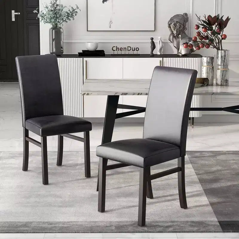 Costway Chaises de Salle à Manger Rembourrées Lot de 2/4 Cuir PU Pieds en Bois d'Hévéa Massif Sans Accoudoirs