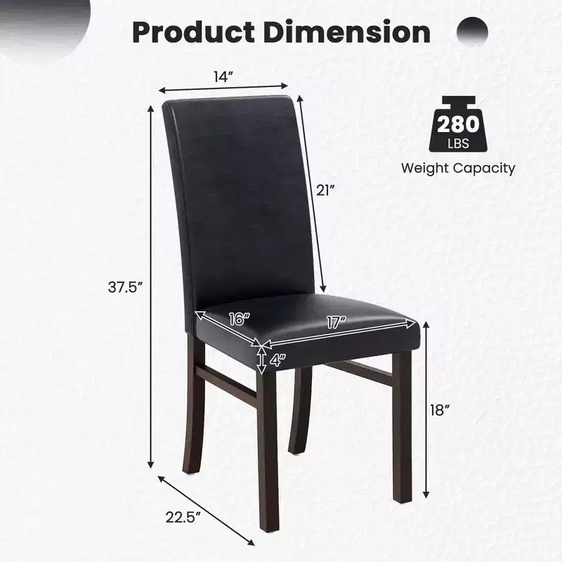 Costway Chaises de Salle à Manger Rembourrées Lot de 2/4 Cuir PU Pieds en Bois d'Hévéa Massif Sans Accoudoirs