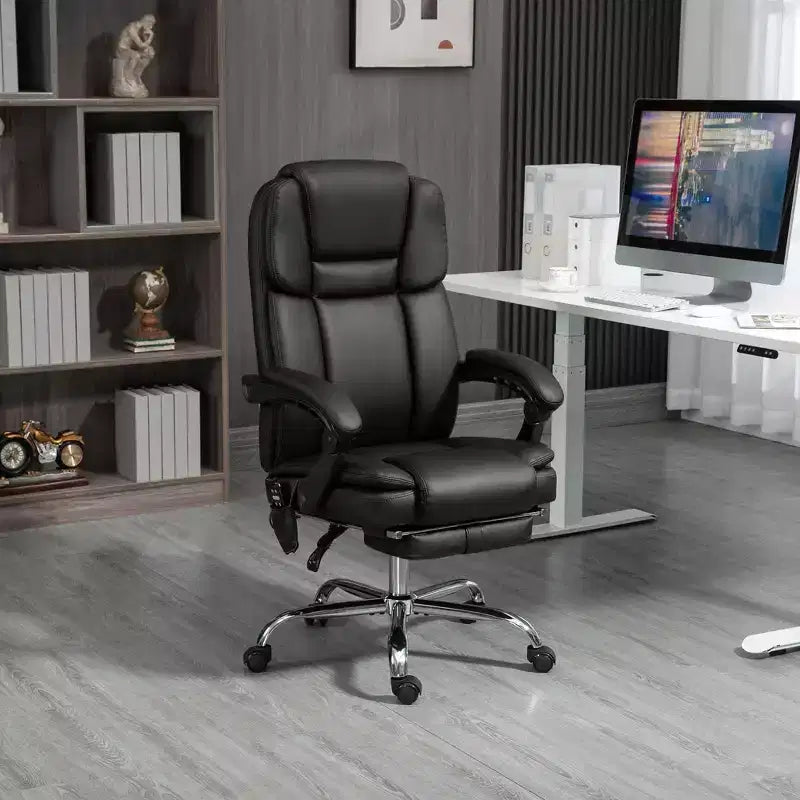 Chaise de bureau de massage Vinsetto avec chaleur, hauteur réglable et repose-pieds, chaise d'ordinateur confortable en cuir PU