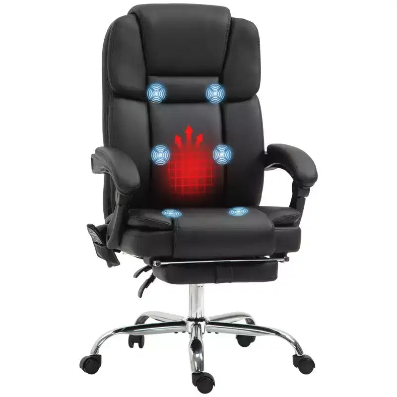 Chaise de bureau de massage Vinsetto avec chaleur, hauteur réglable et repose-pieds, chaise d'ordinateur confortable en cuir PU