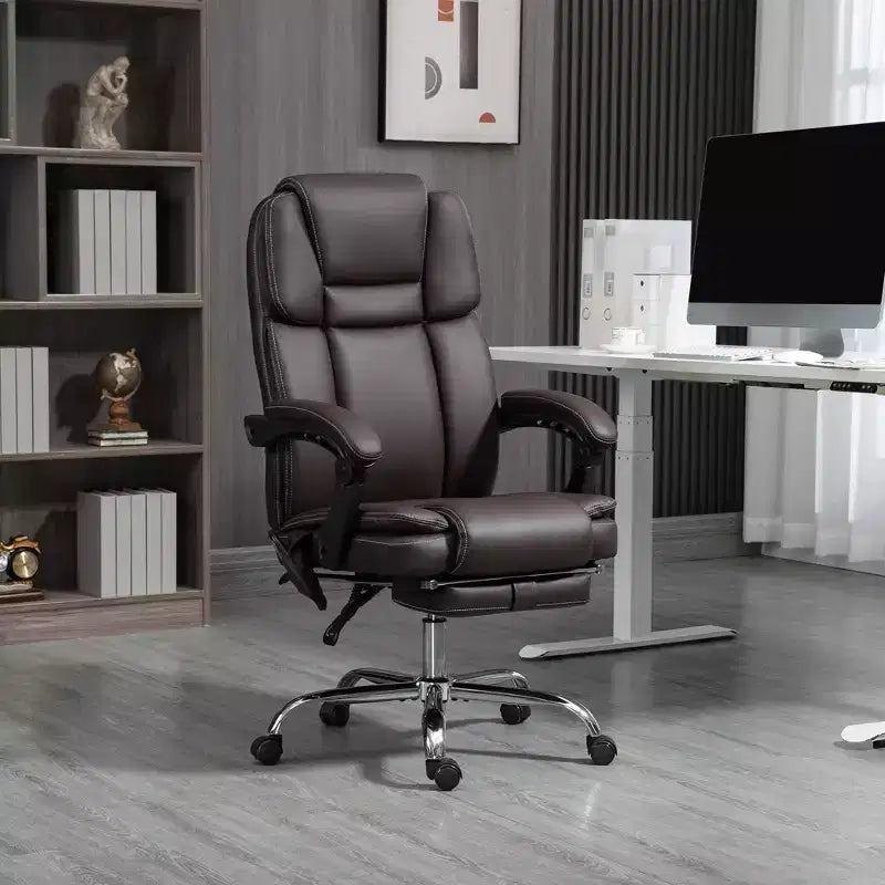 Chaise de bureau de massage Vinsetto avec chaleur, hauteur réglable et repose-pieds, chaise d'ordinateur confortable en cuir PU