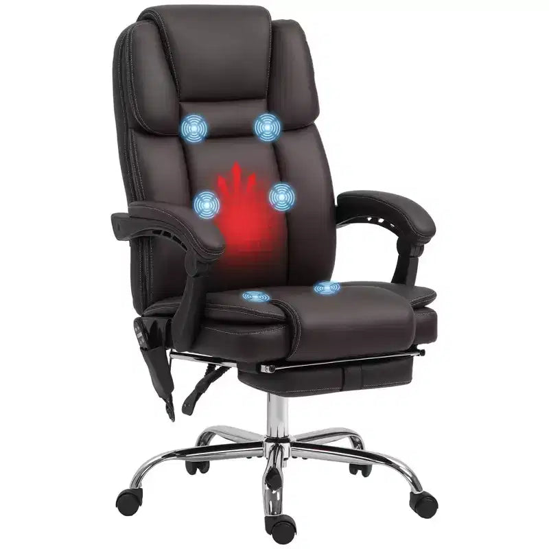 Chaise de bureau de massage Vinsetto avec chaleur, hauteur réglable et repose-pieds, chaise d'ordinateur confortable en cuir PU