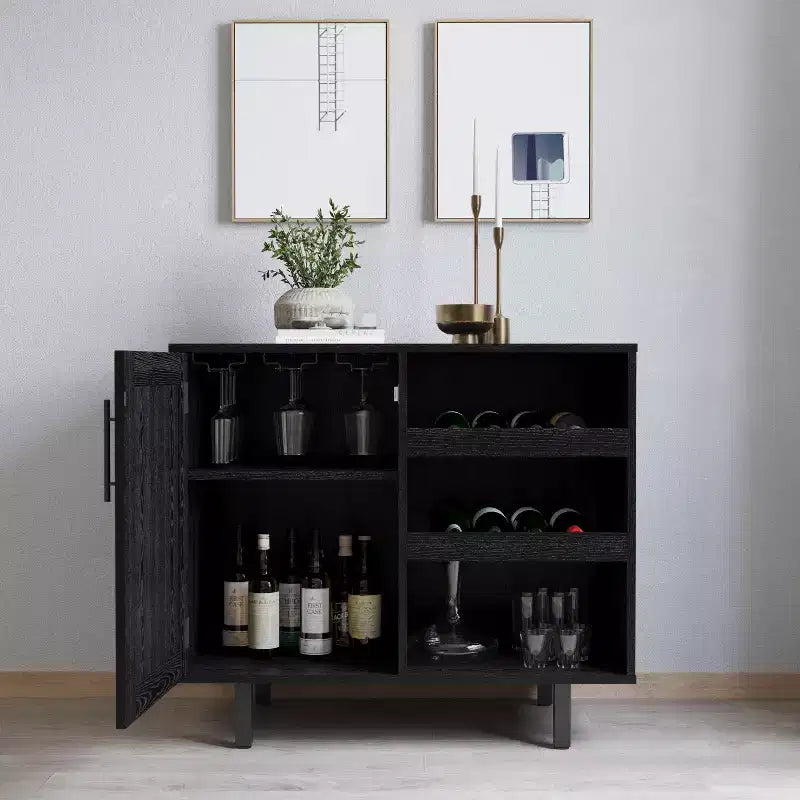 Merrick Lane Bar et buffet avec armoire de rangement, porte-verres suspendus et rangement pour bouteilles