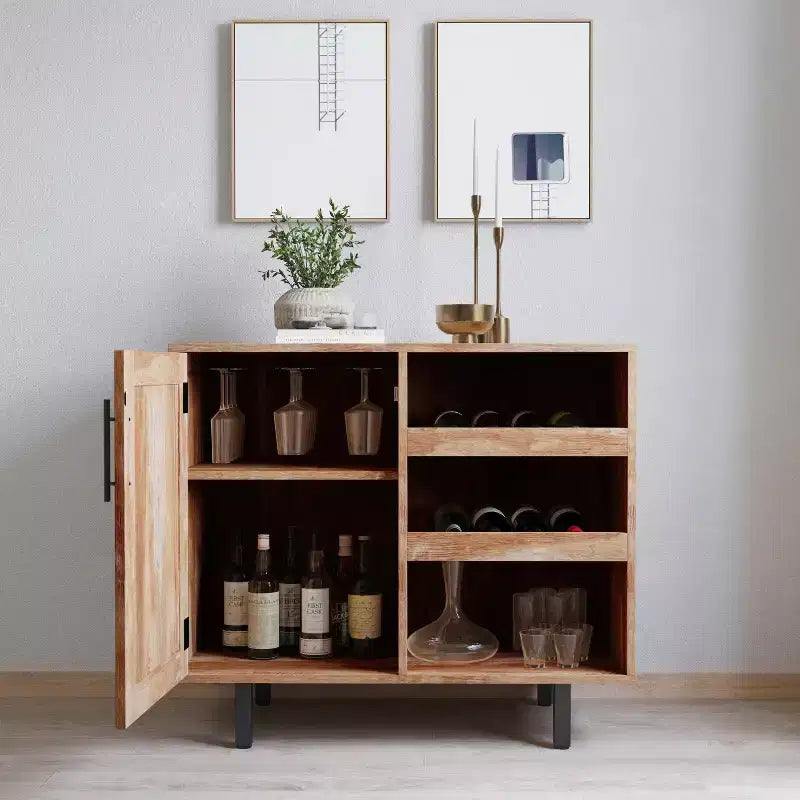 Merrick Lane Bar et buffet avec armoire de rangement, porte-verres suspendus et rangement pour bouteilles