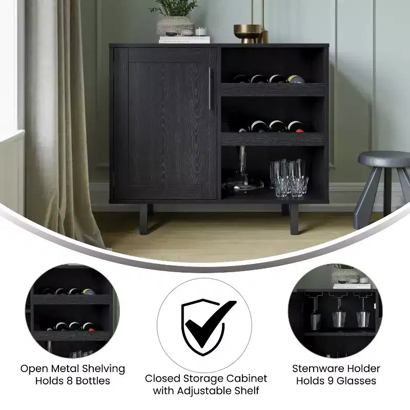 Merrick Lane Bar et buffet avec armoire de rangement, porte-verres suspendus et rangement pour bouteilles