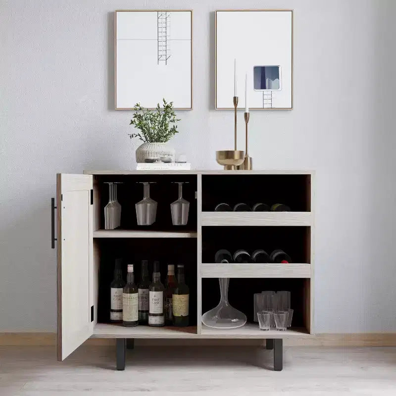 Merrick Lane Bar et buffet avec armoire de rangement, porte-verres suspendus et rangement pour bouteilles