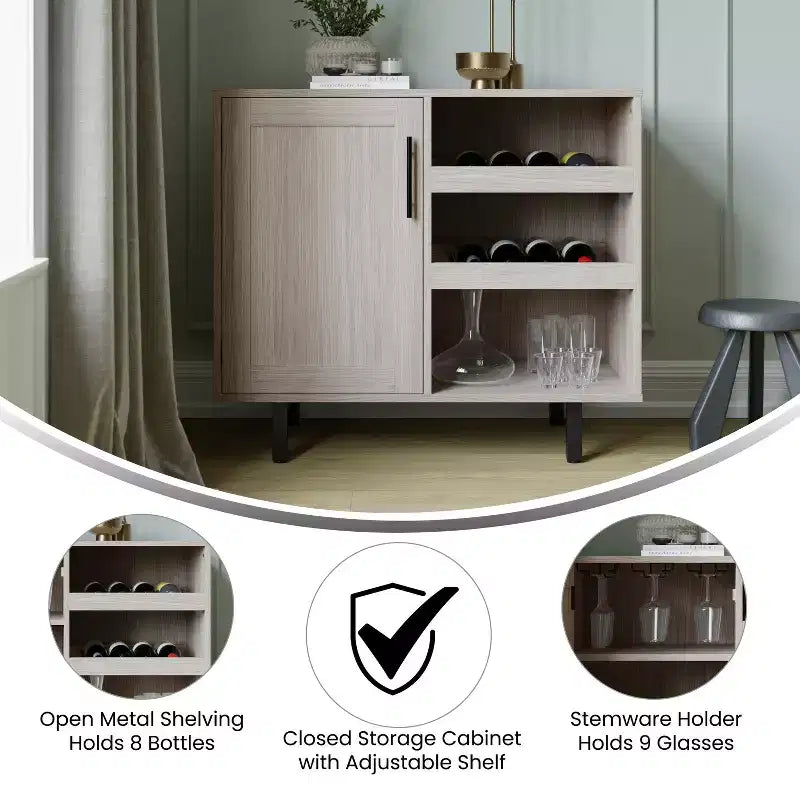 Merrick Lane Bar et buffet avec armoire de rangement, porte-verres suspendus et rangement pour bouteilles