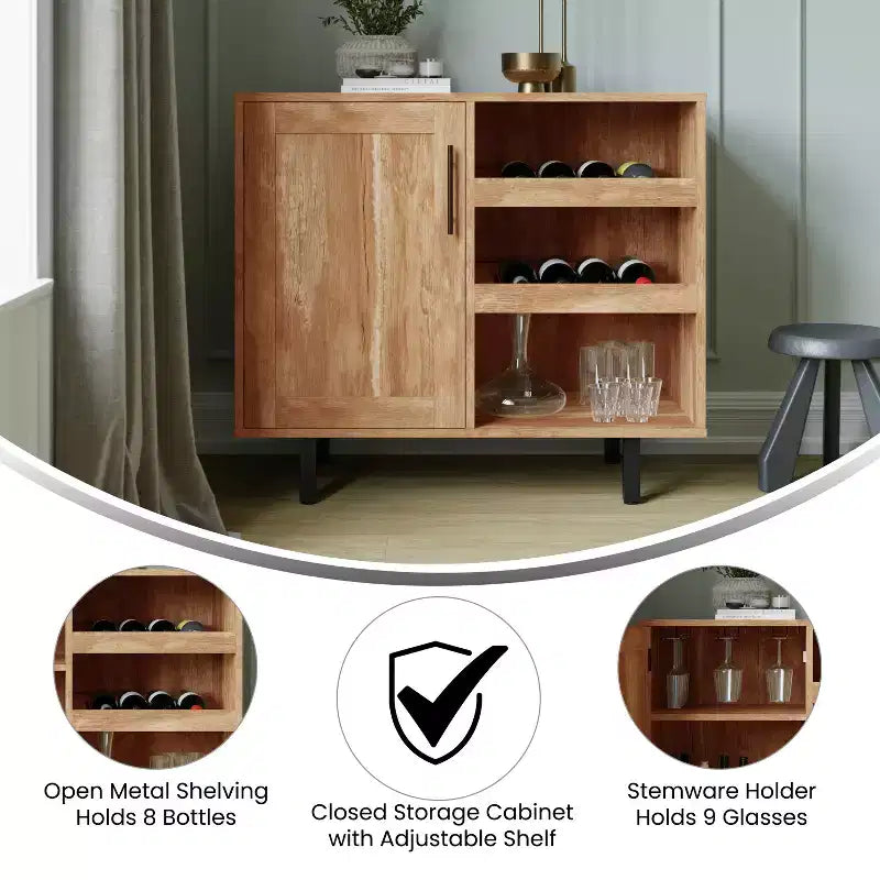 Merrick Lane Bar et buffet avec armoire de rangement, porte-verres suspendus et rangement pour bouteilles