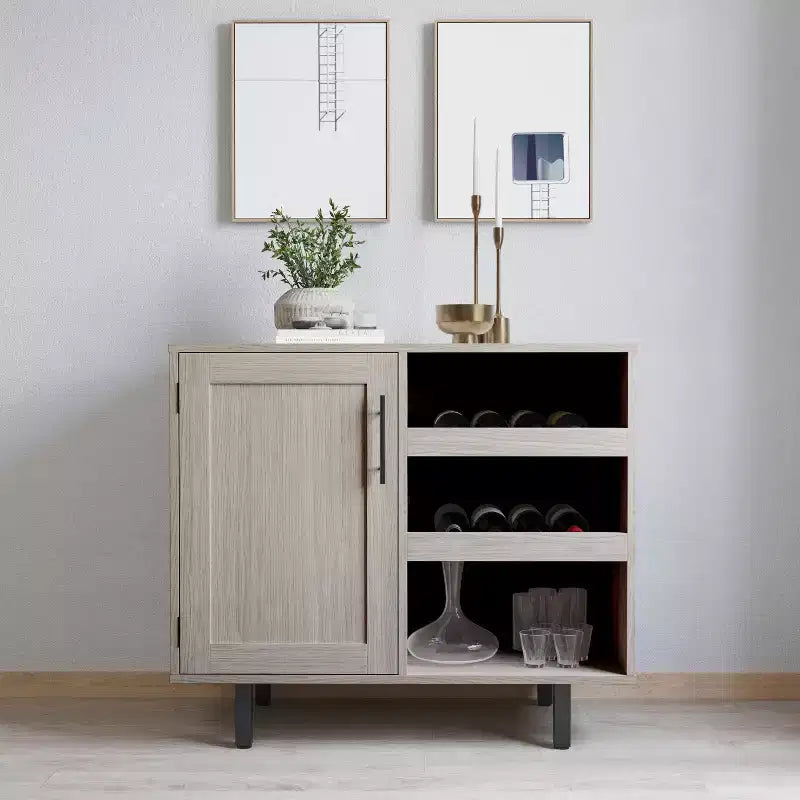 Merrick Lane Bar et buffet avec armoire de rangement, porte-verres suspendus et rangement pour bouteilles