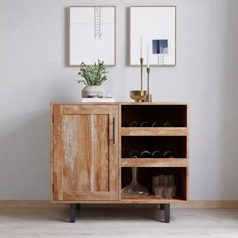 Merrick Lane Bar et buffet avec armoire de rangement, porte-verres suspendus et rangement pour bouteilles
